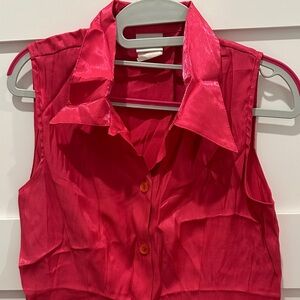 Studio C Bold Pink Sleeveless Button-Down Shirt Size L